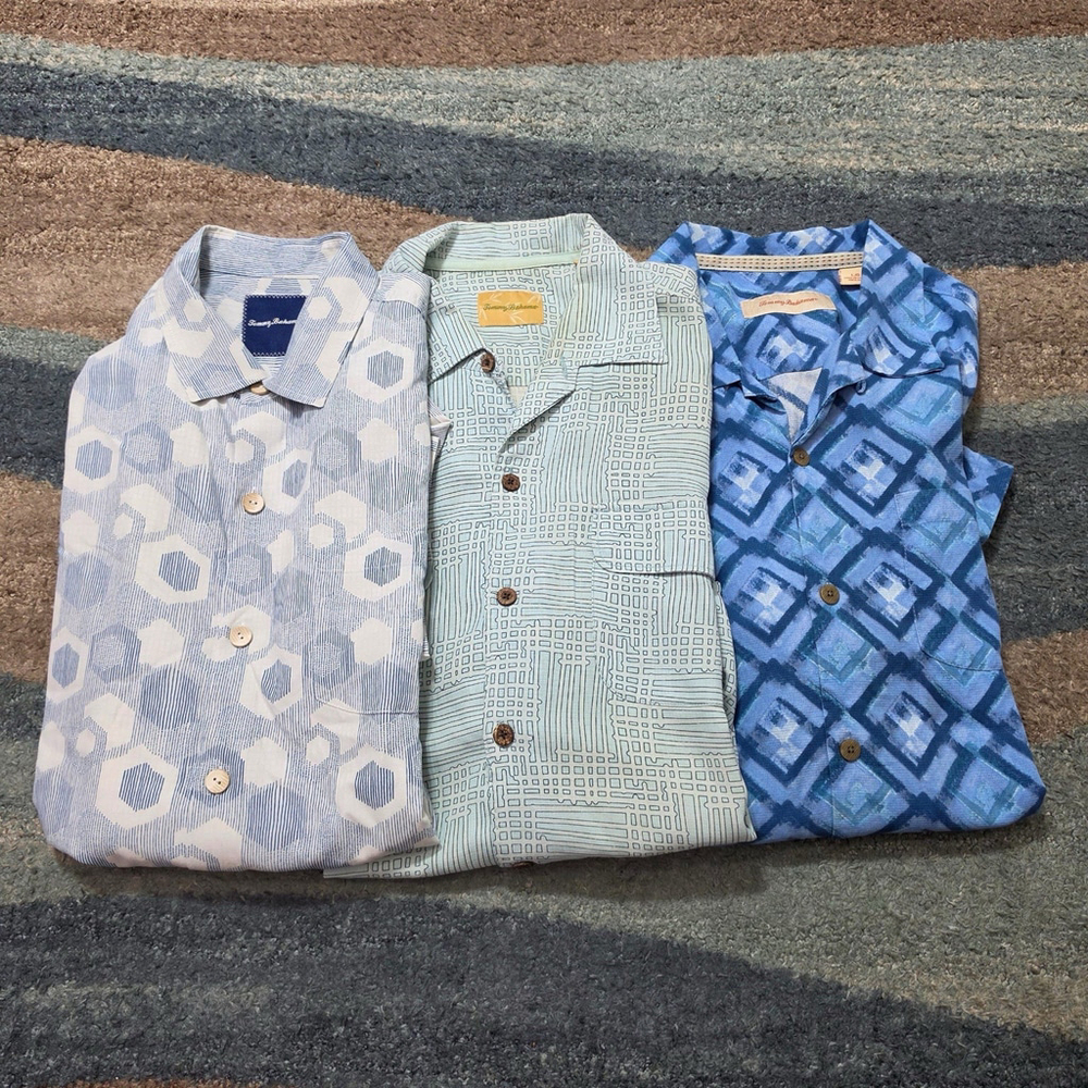 Lot 3 Tommy Bahama Silk Hawaiian Camp Shirts Mens Large Geometric